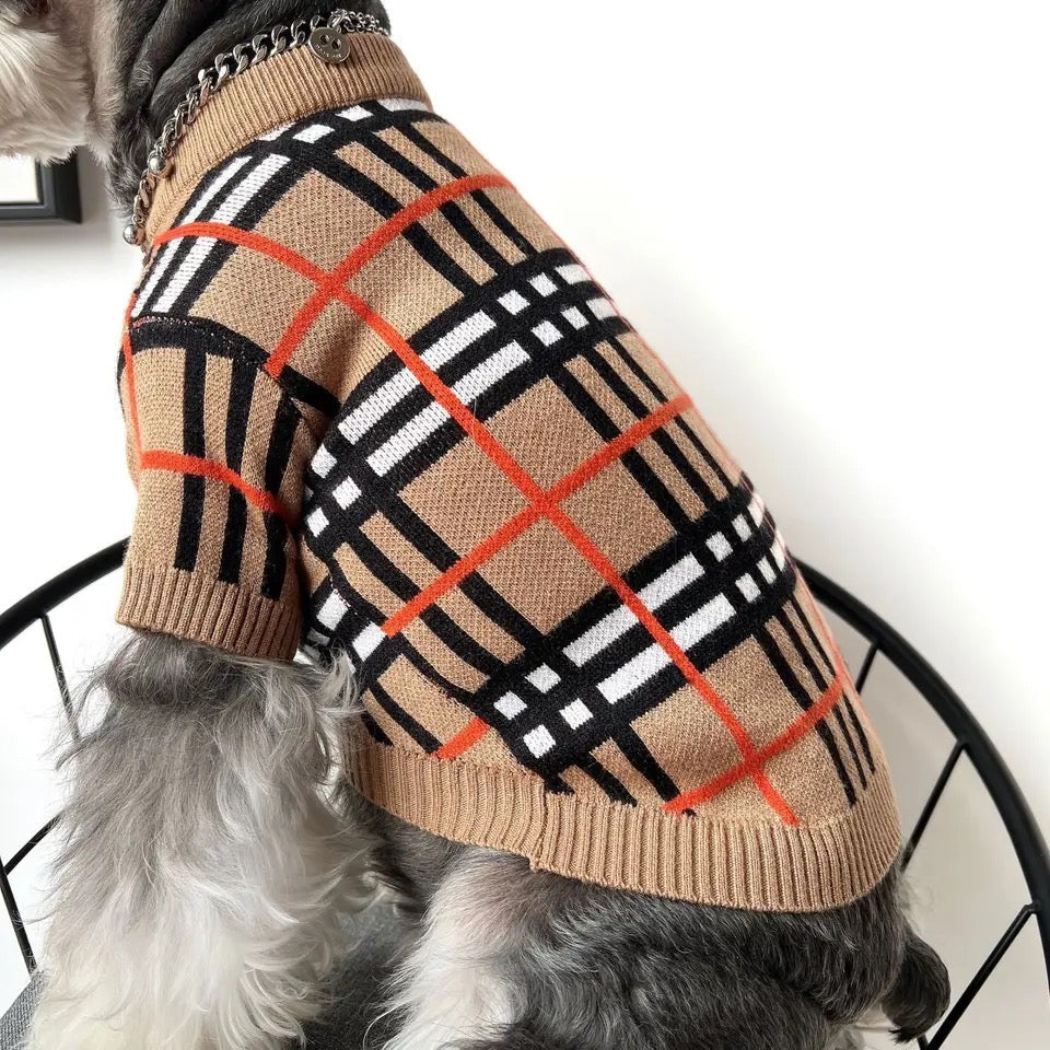Pull en tricot pour chien | Pull en tricot à carreaux Brrbrry pour chien