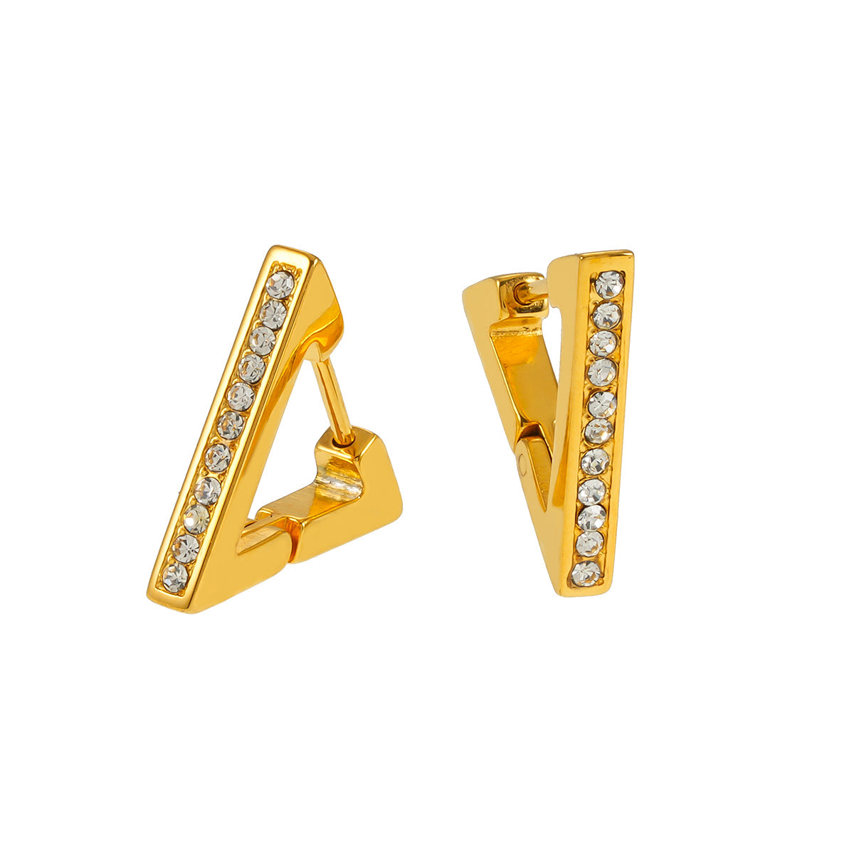 BACALAR Or : Boucles d'oreilles créoles triangulaires serties de pierres d'oxyde de zirconium (CZ)