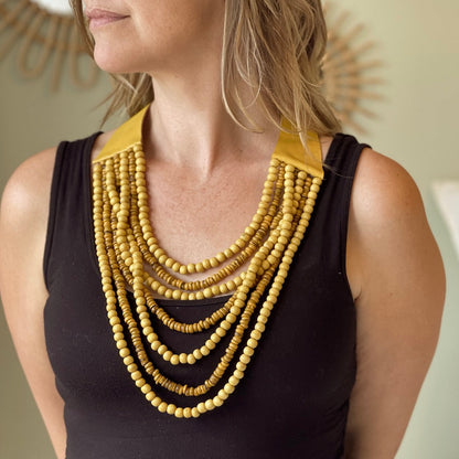 Multi Strand Wooden Bead Necklace