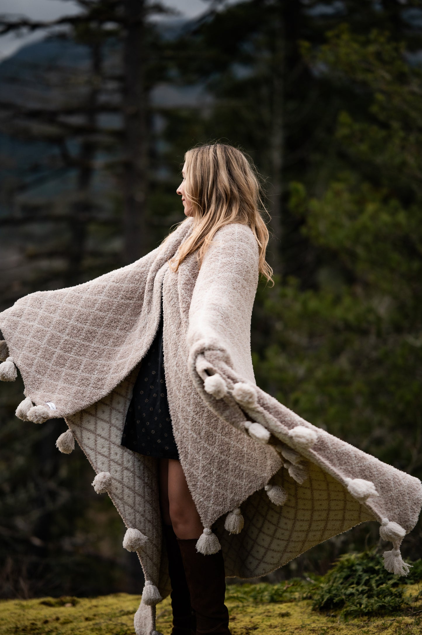Plaid étendu Rainy Day & Gypsophile Diamond Point 2.0 à pampilles