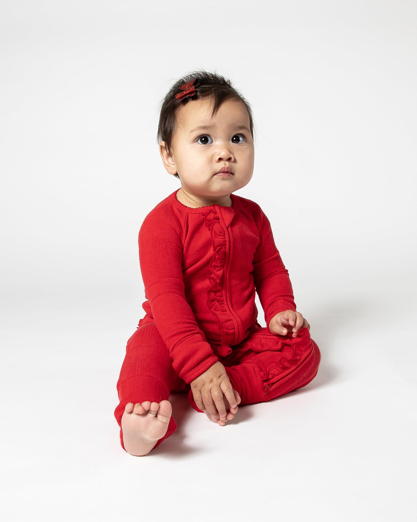 Red Ruffled Convertible Footed One Piece