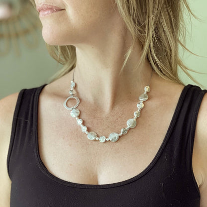 Beaten Disc Necklace In Silver Plate