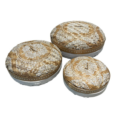 White Round Henna Rattan Box