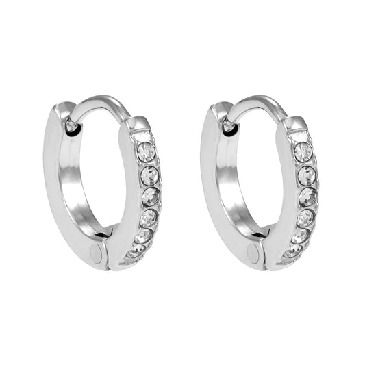 BLIJDE Argent (Or blanc) : Boucles d'oreilles mini créoles pavées de zircones cubiques (CZ) à rang unique