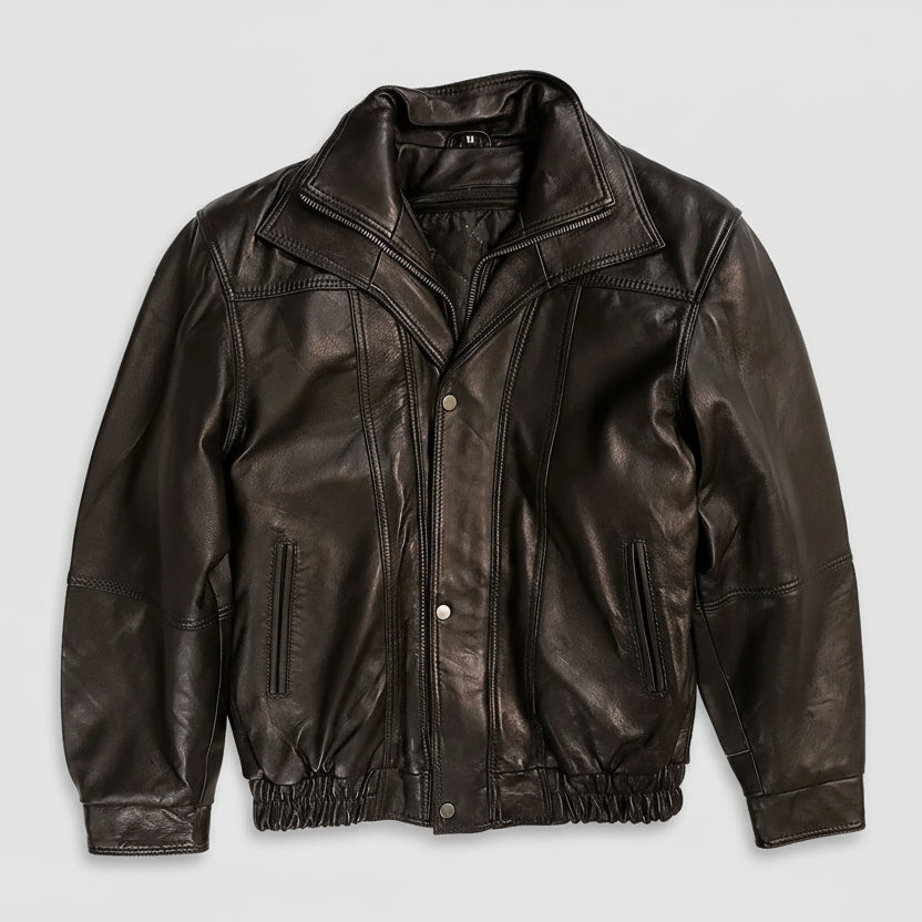 BOL Men's Double Collar Leather Bomber Jacket