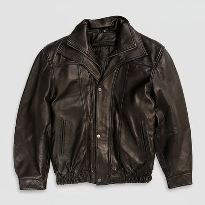 BOL Men's Double Collar Leather Bomber Jacket