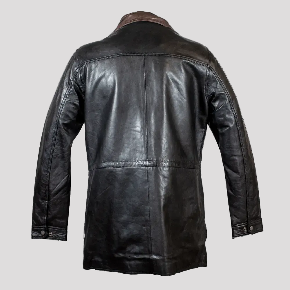 BOL Men's Double Collar Two-Tone Long Coat | Leather Jacket