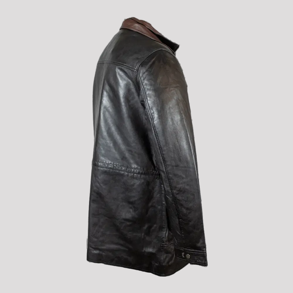 BOL Men's Double Collar Two-Tone Long Coat | Leather Jacket