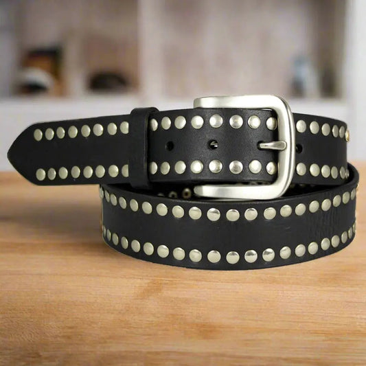 Ceinture en cuir unisexe BOL avec clous argentés et boucle amovible