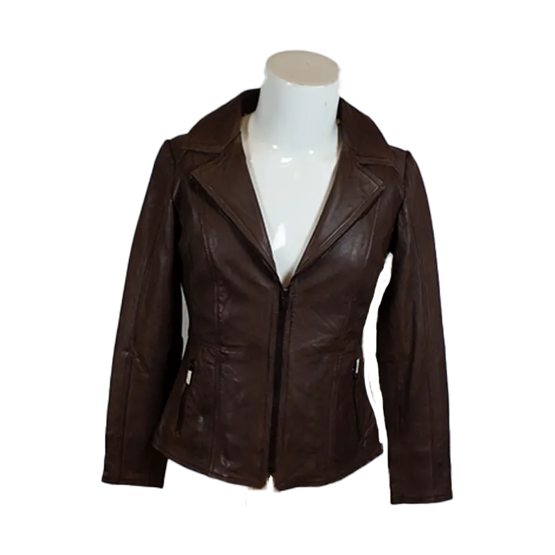 Blouson en cuir classique à col ouvert BOL pour femme