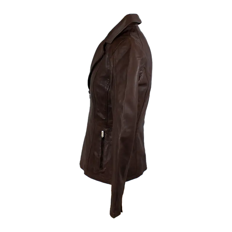 Blouson en cuir classique à col ouvert BOL pour femme
