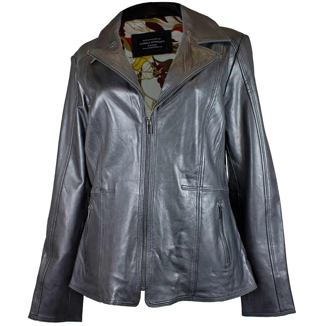 Blouson en cuir classique à col ouvert BOL pour femme