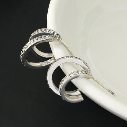 BOTEGA: Double Banded Pavé Zirconia (CZ) Gemstones Embedded Hoop Earrings in Silver