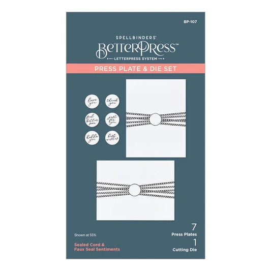 Sealed Cord & Faux Seal Sentiments Press Plate & Die Set from the Pressed Posies Collection