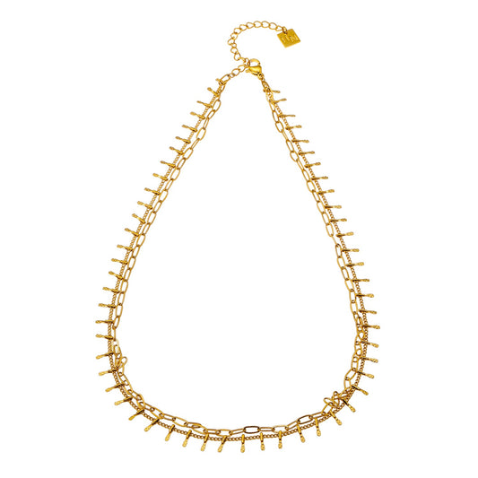 BRONTE : Collier superposé à 2 chaînes avec chaîne minimaliste à maillons trombone et chaîne à maillons ornée d'un crochet