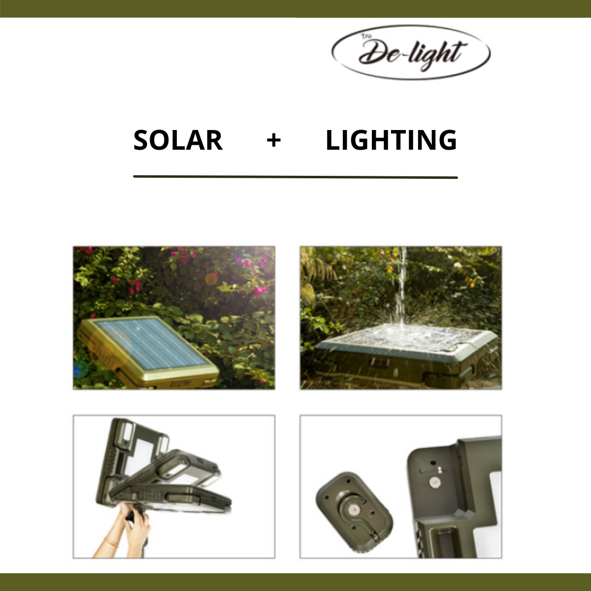 TRU De-LIGHT WHITENIGHT Projecteur LED Solaire / Secteur / DC Multiusage - Lumière Principale pour Jardin, Camping + 4 Lampes Latérales Amovibles Multimodes Indépendantes / Trépied + Sac de Transport