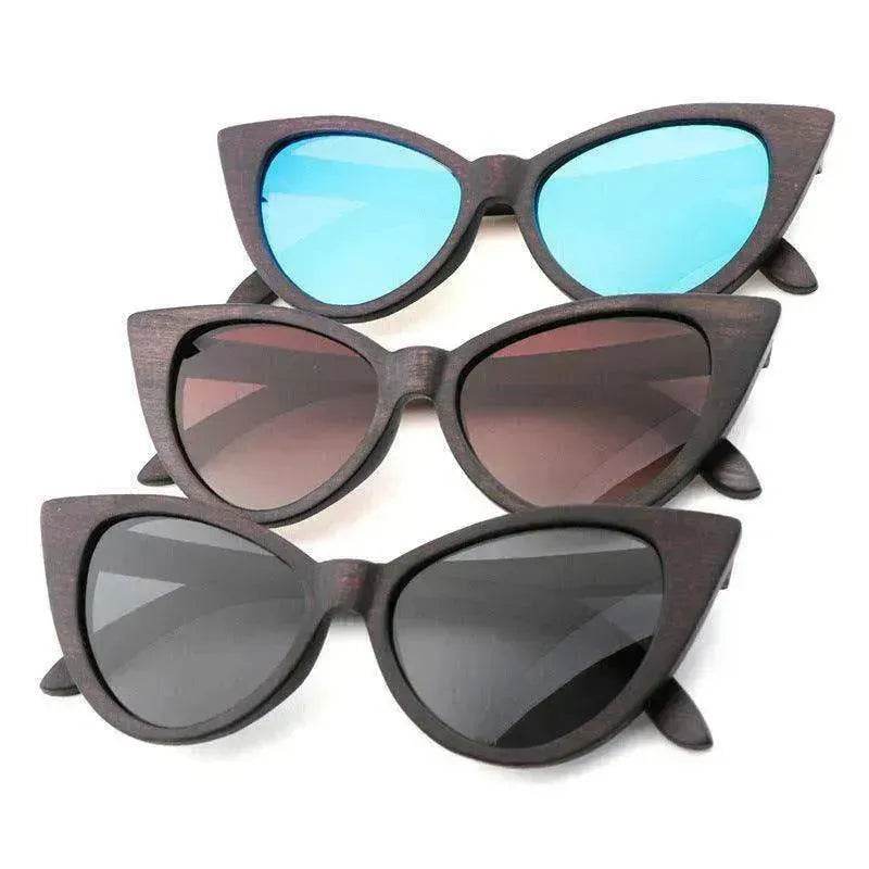 Lunettes de soleil polarisées œil-de-chat tendance en bois de bambou pour femmes