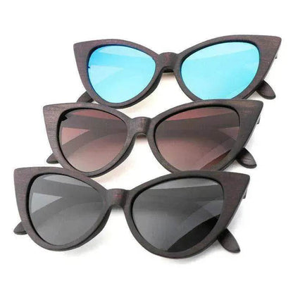 Lunettes de soleil polarisées œil-de-chat tendance en bois de bambou pour femmes