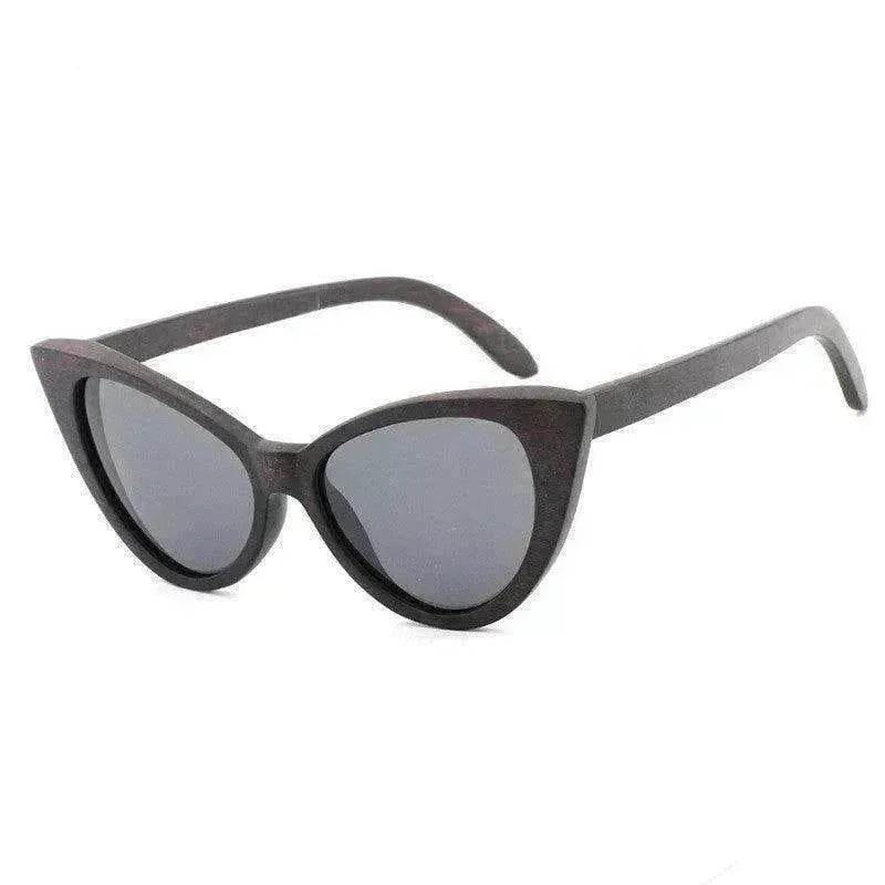 Lunettes de soleil polarisées œil-de-chat tendance en bois de bambou pour femmes