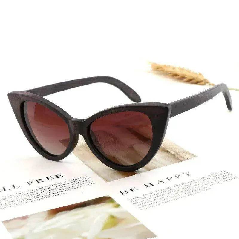 Lunettes de soleil polarisées œil-de-chat tendance en bois de bambou pour femmes
