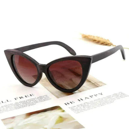 Lunettes de soleil polarisées œil-de-chat tendance en bois de bambou pour femmes