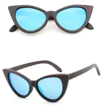 Lunettes de soleil polarisées œil-de-chat tendance en bois de bambou pour femmes