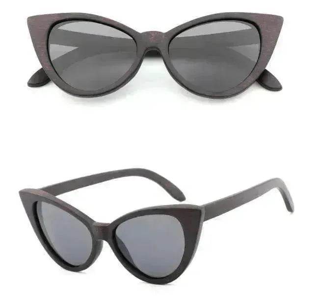 Lunettes de soleil polarisées œil-de-chat tendance en bois de bambou pour femmes