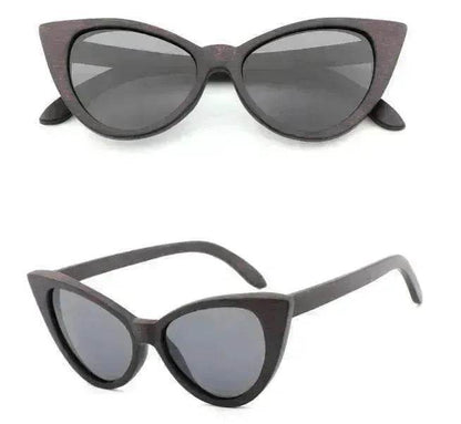 Lunettes de soleil polarisées œil-de-chat tendance en bois de bambou pour femmes