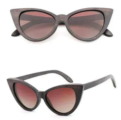 Lunettes de soleil polarisées œil-de-chat tendance en bois de bambou pour femmes
