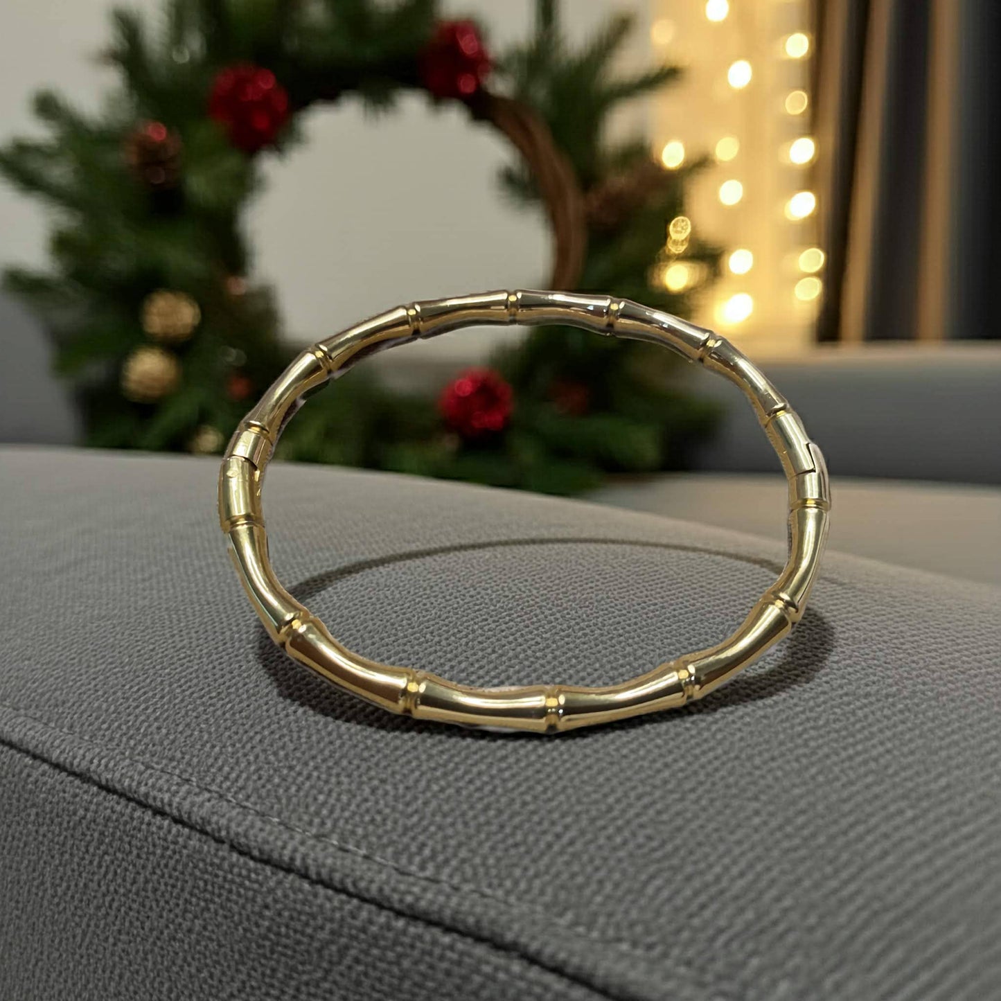 Elegant Bamboo-Inspired Gold-Plated Bangle