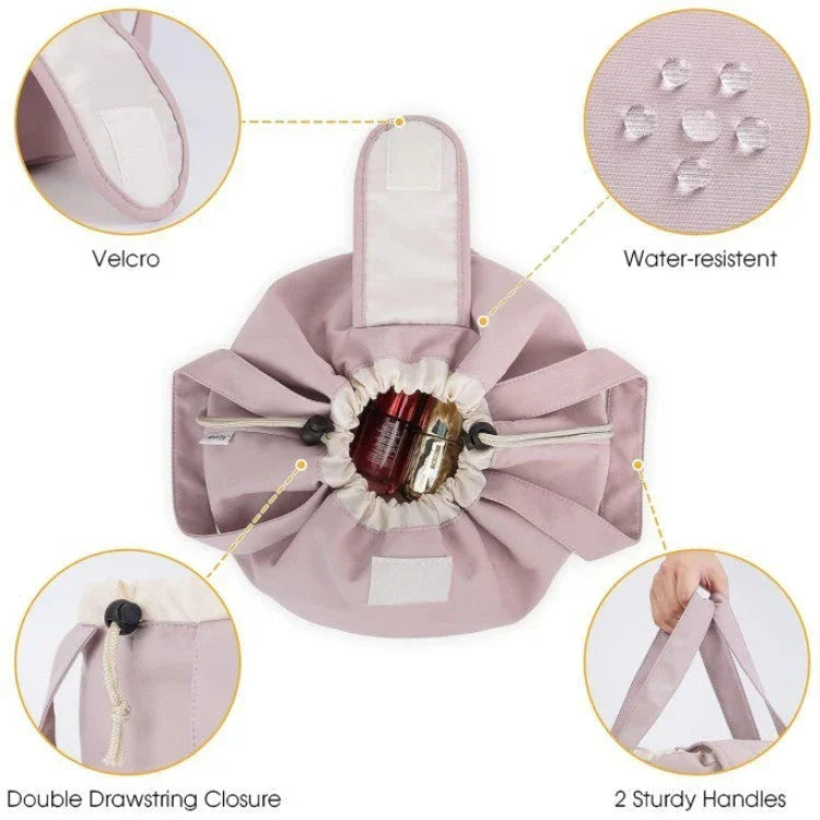 Trousse de Maquillage à Cordon en Forme de Baril, Grande Capacité, pour Femmes, Organisateur de Toilette, Pochette de Voyage pour Dames