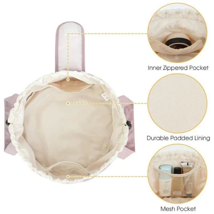Trousse de Maquillage à Cordon en Forme de Baril, Grande Capacité, pour Femmes, Organisateur de Toilette, Pochette de Voyage pour Dames