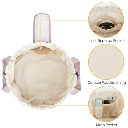 Trousse de Maquillage à Cordon en Forme de Baril, Grande Capacité, pour Femmes, Organisateur de Toilette, Pochette de Voyage pour Dames