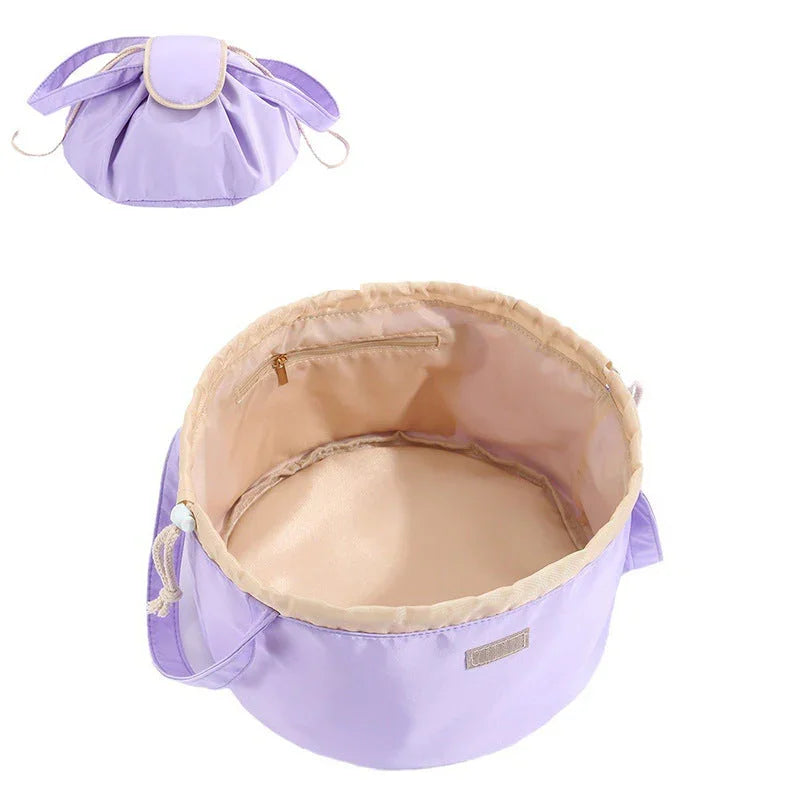 Trousse de Maquillage à Cordon en Forme de Baril, Grande Capacité, pour Femmes, Organisateur de Toilette, Pochette de Voyage pour Dames