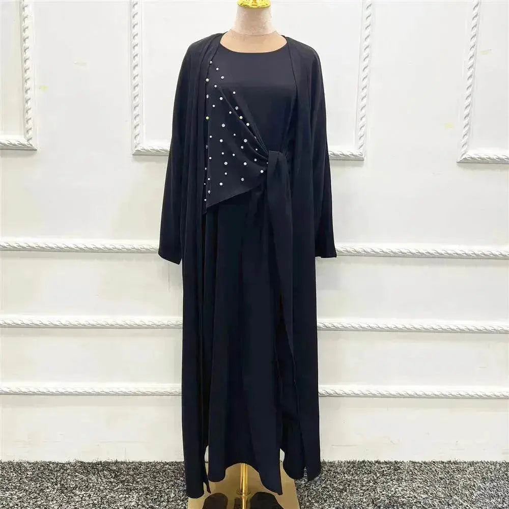 Ensemble deux-pièces uni arabe perlé pour femme