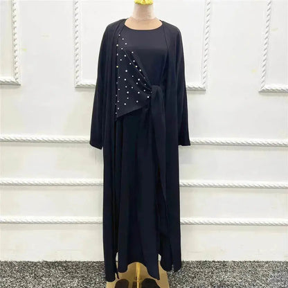Ensemble deux-pièces uni arabe perlé pour femme