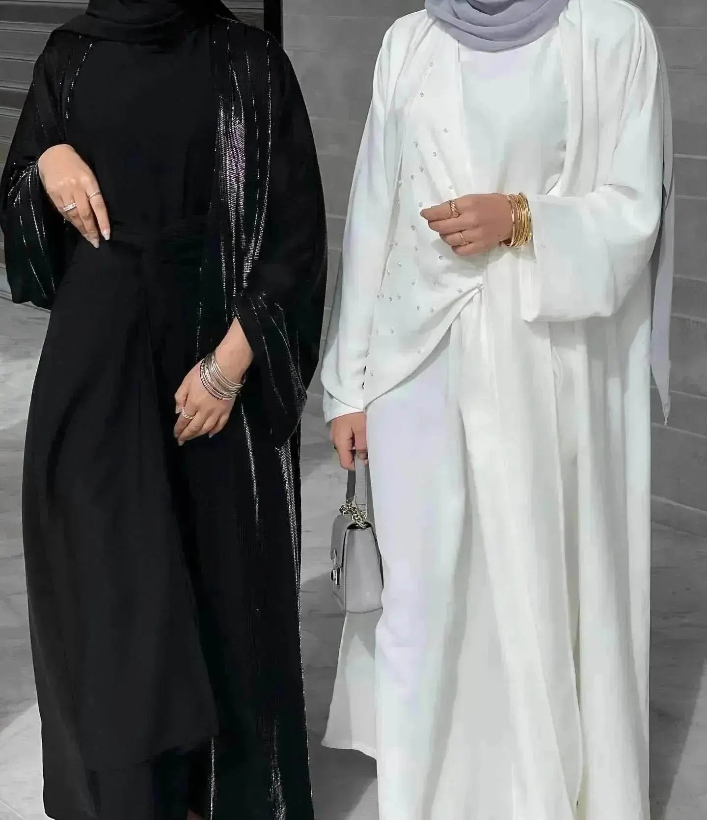 Ensemble deux-pièces uni arabe perlé pour femme