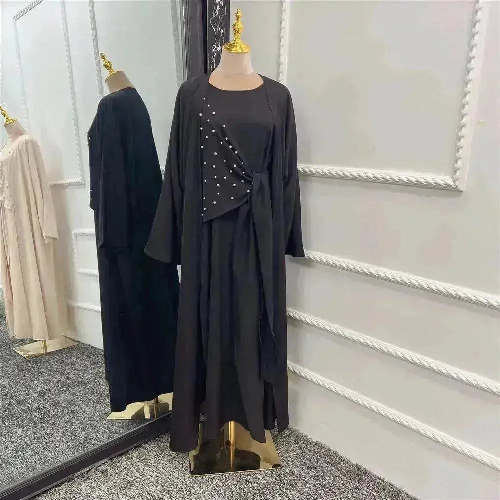 Ensemble deux-pièces uni arabe perlé pour femme
