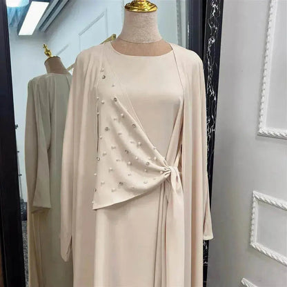 Ensemble deux-pièces uni arabe perlé pour femme