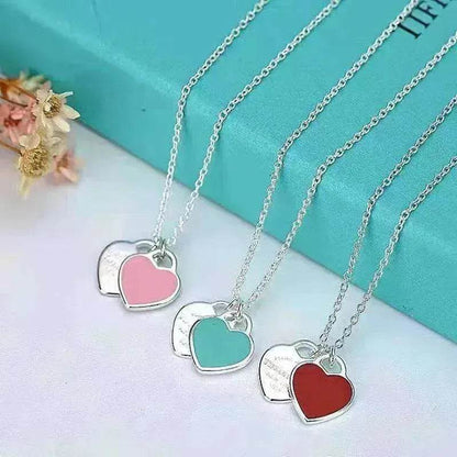 Beautiful copper-plated silver double heart necklace