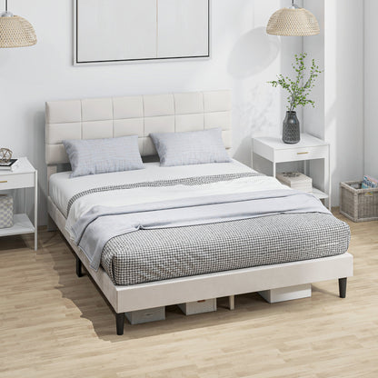 Harper Queen Size Bed Frame with Upholstered Headboard-Cream White