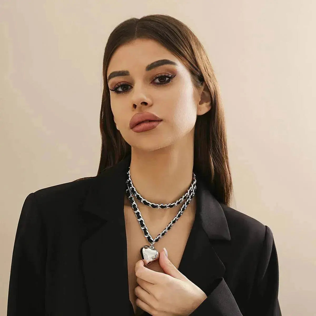 Big Love Double-layer Chains Design Necklace Women Street Punk Style Necklace Fashion Jewelry