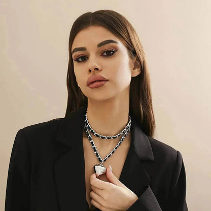 Big Love Double-layer Chains Design Necklace Women Street Punk Style Necklace Fashion Jewelry