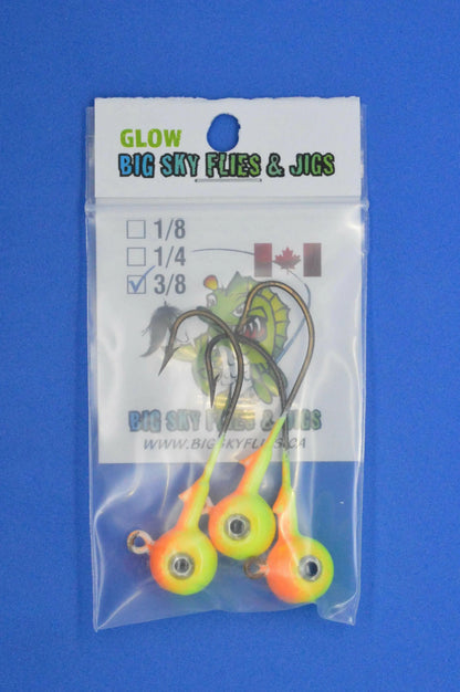 🍁Big Sky Titan 3/8oz Heavy Duty Jig Heads Glow 3/pack