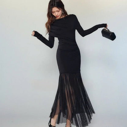 Black Panel Mesh Dress Women