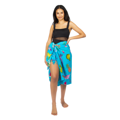 Flamingo & Fruit Print Sarong - Turquoise