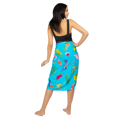 Flamingo & Fruit Print Sarong - Turquoise