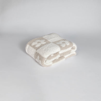 Blushing Beige & White Flower Power Print Toddler Blanket