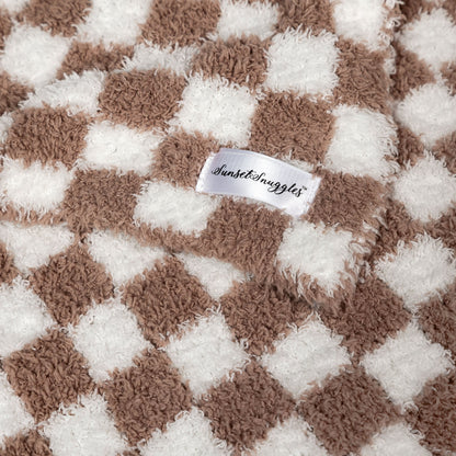 Chocolate Milk & White Check Print Lovey