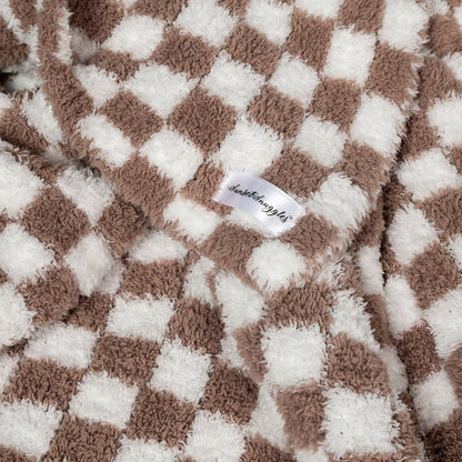 Chocolate Milk & White Check Print Toddler Blanket